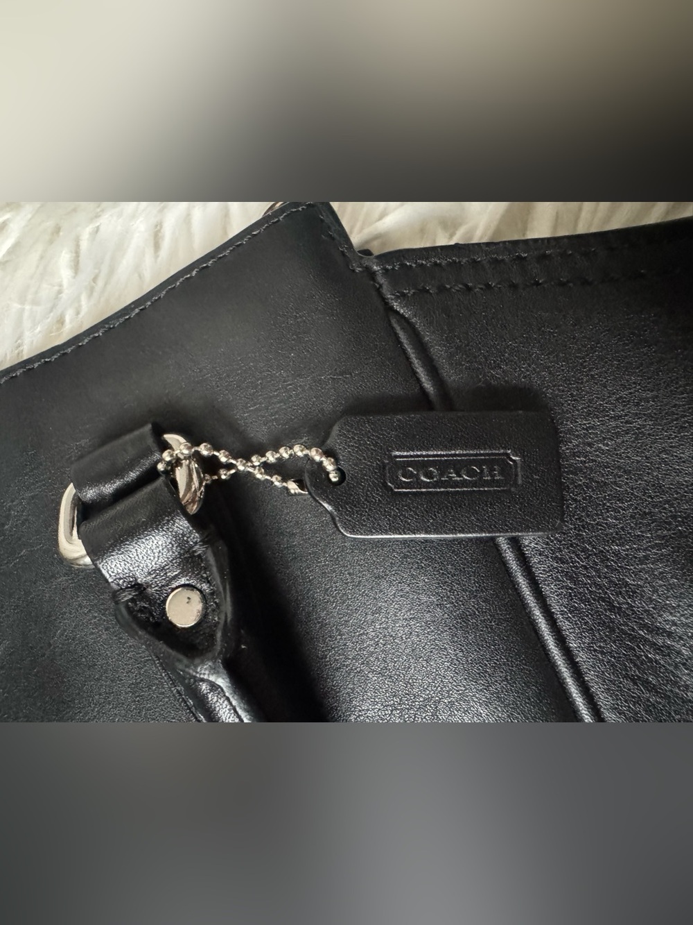Coach Black Leather Shoulder Tote with Tassel Charm - Picture 5 of 8